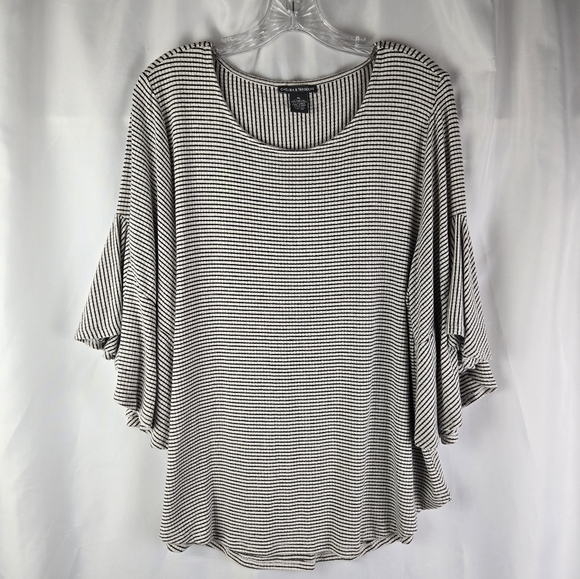 Chelsea & Theodore Tops - Chelsea & Theodore Black White Stripe Ribbed Stretch Bell Sleeve Top Size XL
